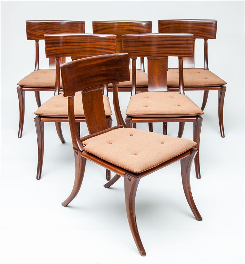 Appraisal: Fourteen Klismos Dining Chairs Mahogany leather with attached cushions x