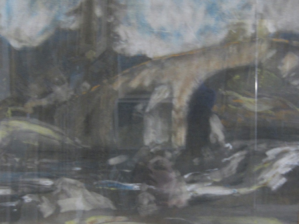 Appraisal: Pastel landscape with a bridge unsigned