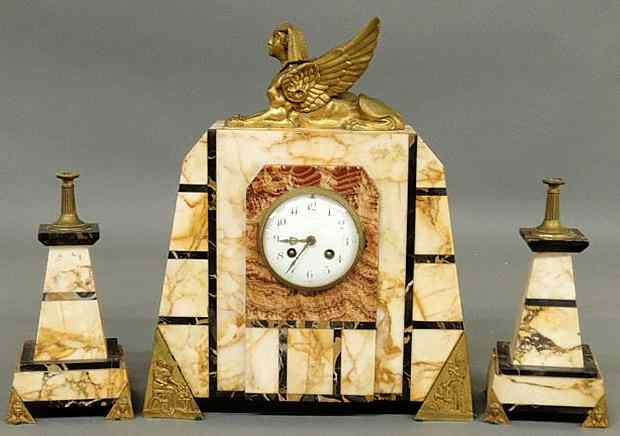 Appraisal: Marble Egyptian mantel clock with French works and gilt metal