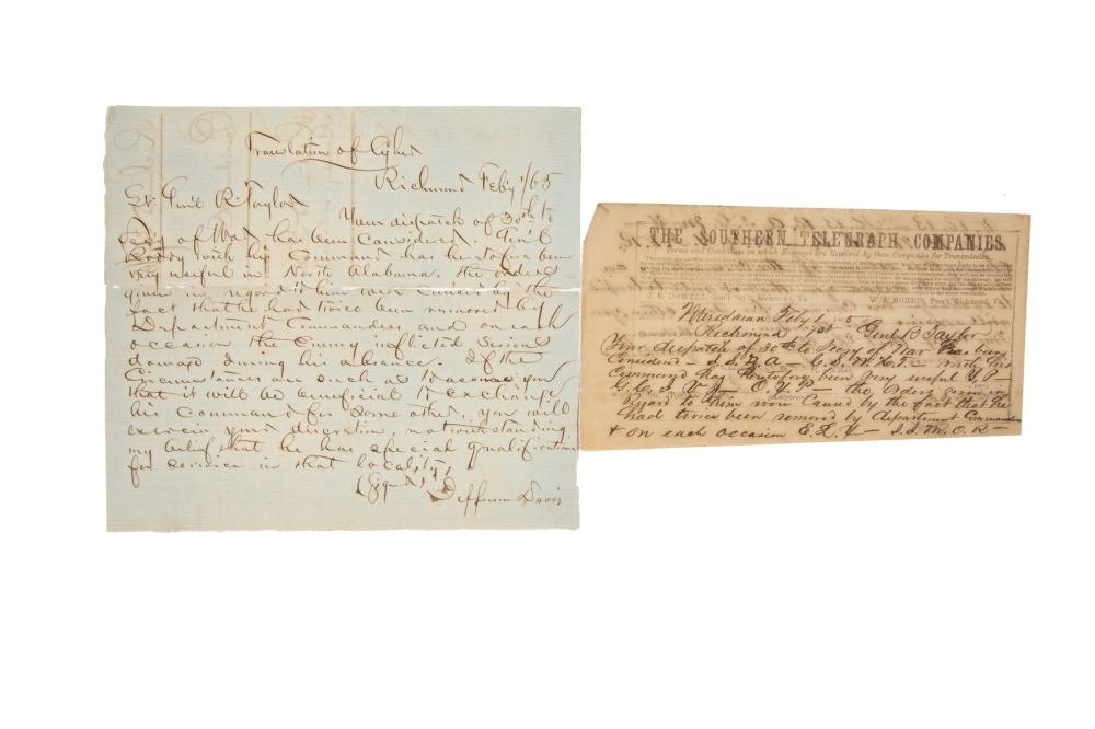 Appraisal: Five Confederate General Richard Taylor Telegrams - each sent to