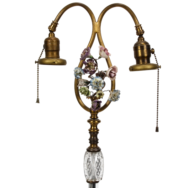 Appraisal: Victorian style dual light floor lamp with polychromed wrought iron