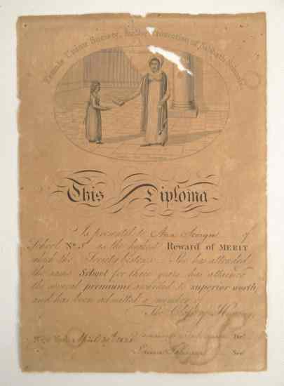 Appraisal: Female Union Society Brooklyn New York diploma