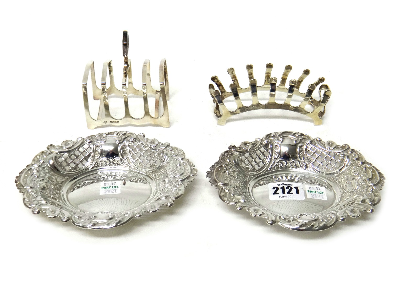 Appraisal: Silver comprising a pair of oval bonbon dishes with embossed