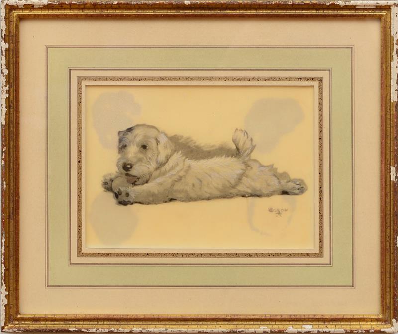 Appraisal: CECIL ALDIN - TERRIER WITH BALL Watercolor with gouache on