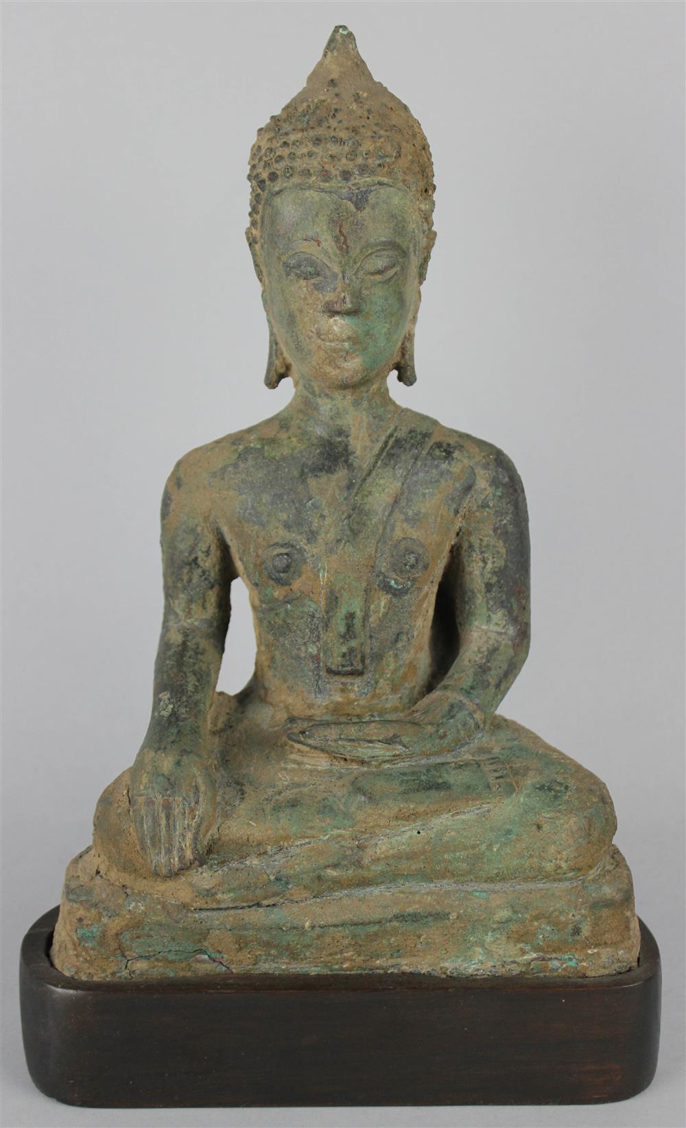 Appraisal: THAI BRONZE SEATED BUDDHA the deity seated with his legs