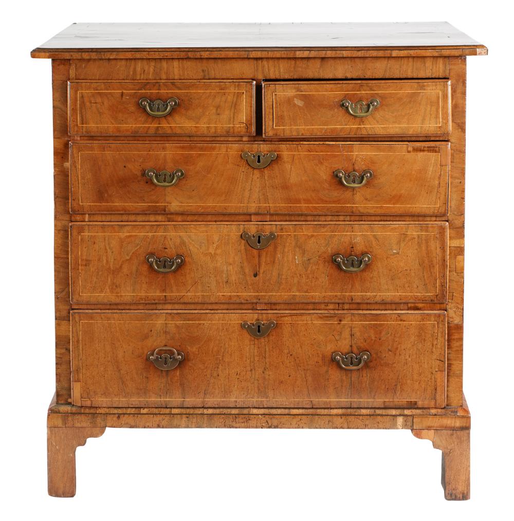 Appraisal: GEORGIAN INLAID WALNUT CHEST OF DRAWERS th century Condition with