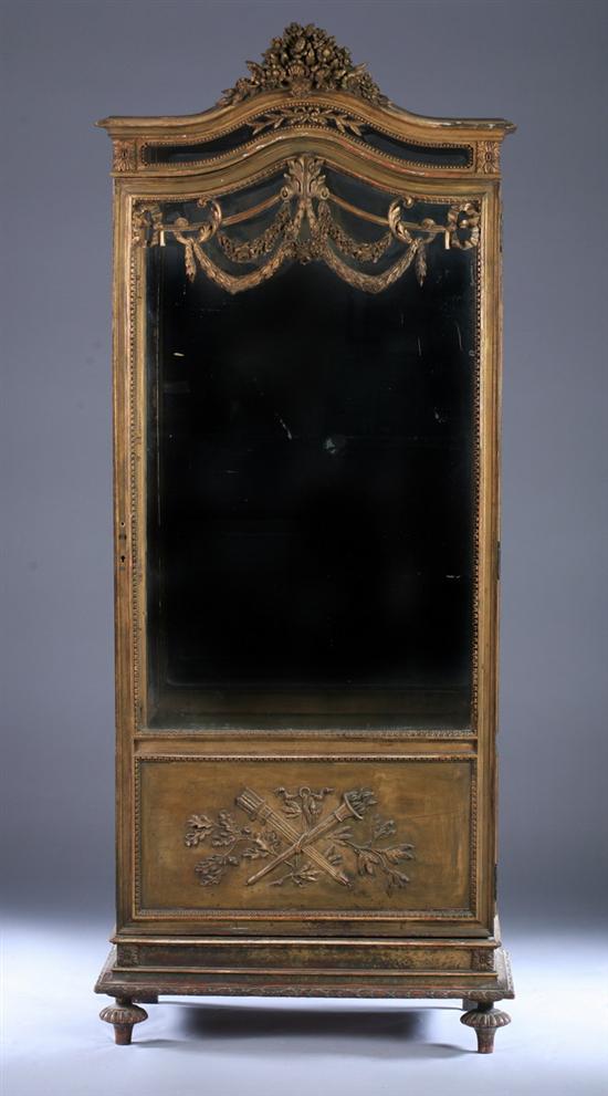 Appraisal: LOUIS XVI-STYLE CARVED GILT-WOOD VITRINE CABINET th century Upright rectangular