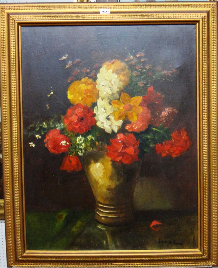 Appraisal: Lerel early th century Floral still life oil on canvas