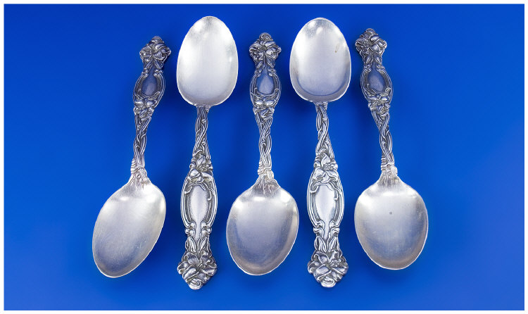 Appraisal: Five American Silver Dessert Spoons