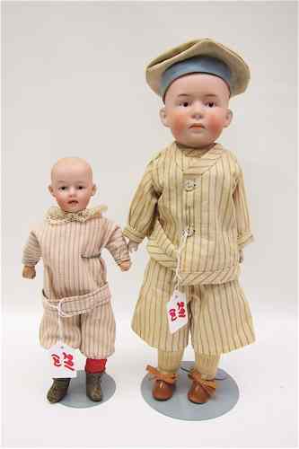 Appraisal: TWO GERMAN SHOULDER HEAD BOY DOLLS the first attributed to