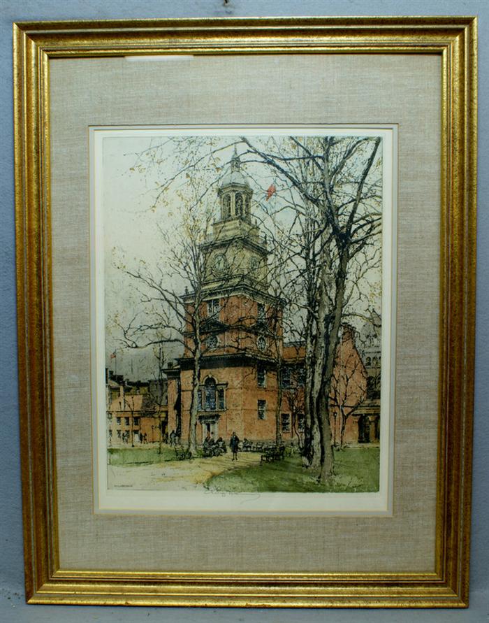 Appraisal: Luigi Kasimir Austrian - colored etching Independence Hall Philadelphia x