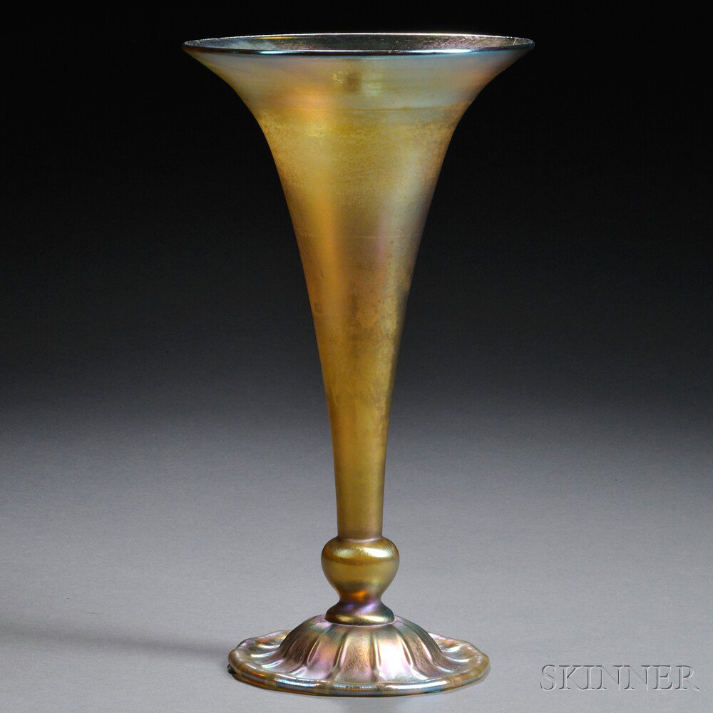 Appraisal: Tiffany Furnaces Gold Favrile Trumpet Vase Art glass New York