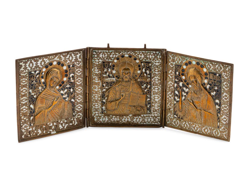 Appraisal: A Byzantine Style Enameled Bronze Triptych A Byzantine Style Enameled