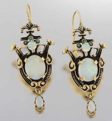 Appraisal: A Pair of Victorian Style Opal Earrings k yellow gold