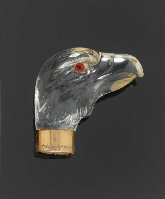 Appraisal: ROCK CRYSTAL AND GOLD CANE HANDLE probably Russian ca Red