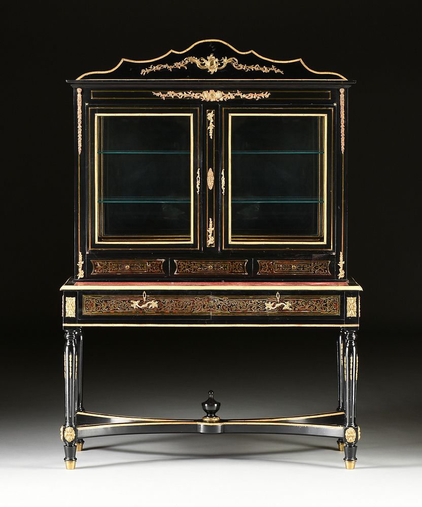 Appraisal: AN ANTIQUE CONTINENTAL ORMOLU MOUNTED EBONIZED SECRETARY CABINET POSSIBLY AUSTRIAN