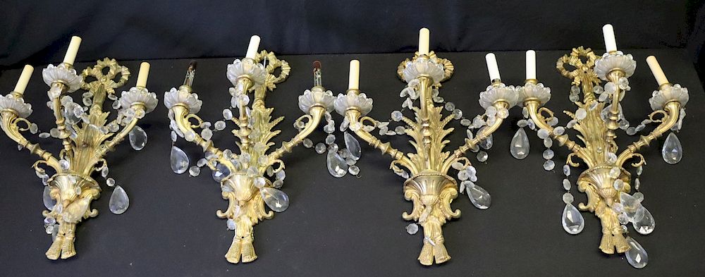 Appraisal: Antique Gilt Bronze Ribbon Form Sconces From a Pelham estate