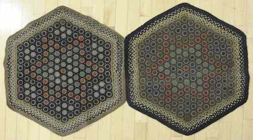 Appraisal: Double octagonal penny rug th c with braided border x