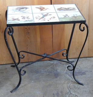 Appraisal: Moderne tile top table having six framed tiles depicting birds