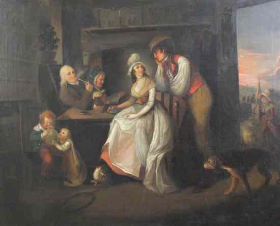 Appraisal: Attributed to Edward Bird - oil on canvas Cottage interior