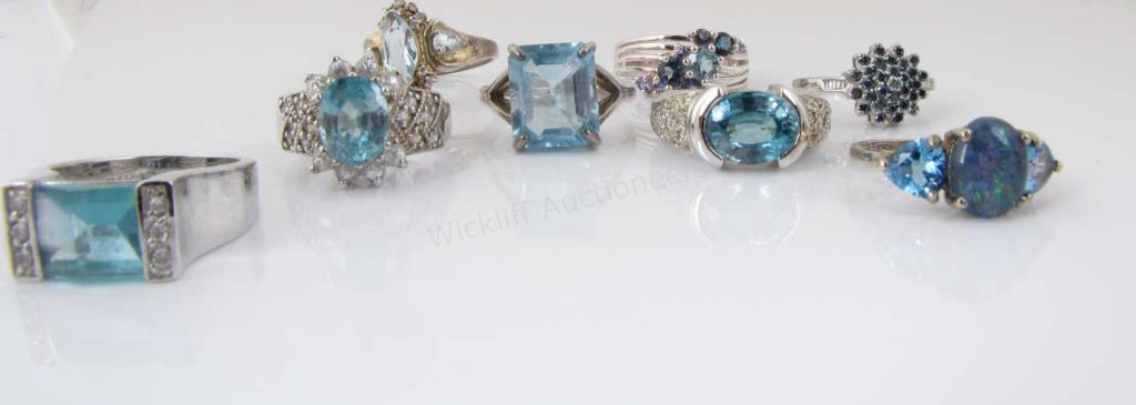 Appraisal: Eight sterling silver rings featuring light blue stones