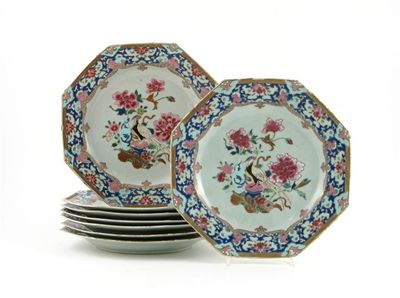 Appraisal: Set of eight Chinese famille rose octagonal plates painted with