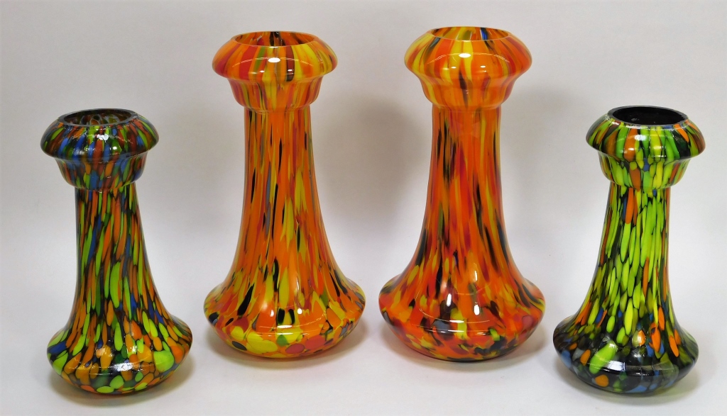 Appraisal: PR RUCKL SPLATTER BOHEMIAN ART GLASS VASES Bohemia th CenturyLot