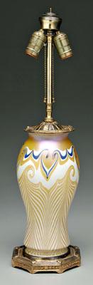 Appraisal: Quezel art glass lamp gilt and cobalt feather and hook