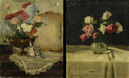 Appraisal: th Century School Three Floral Still Lifes Two oil on