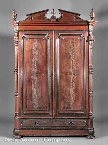 Appraisal: A French Renaissance Revival Mahogany and Ebonized Armoire mid- th