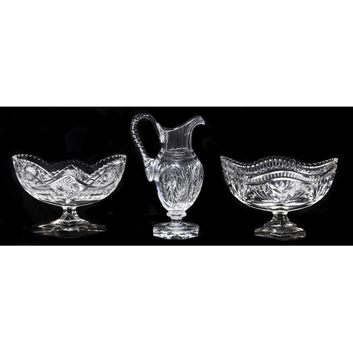 Appraisal: Two boat shaped 'brilliant' cut glass pedestal bowls and a