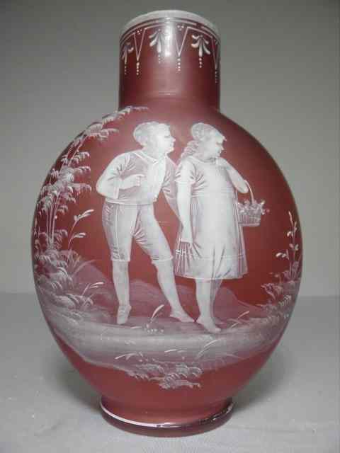 Appraisal: th century Mary Gregory cranberry satin glass vase Hand painted