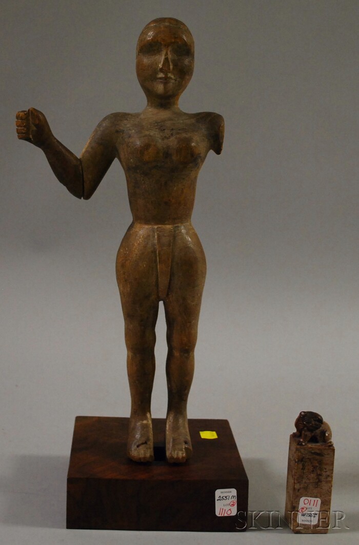 Appraisal: Asian Carved Wood Figure of a Standing Woman and a