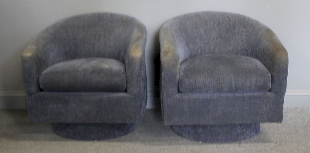 Appraisal: MIDCENTURY Pair Of Upholstered Swivel Chairs On Pedestal Style bases