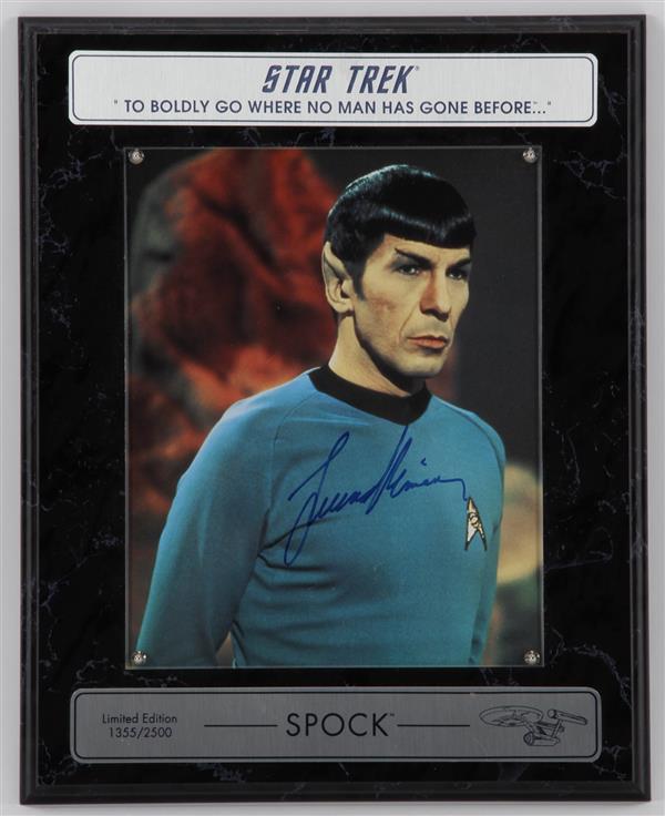 Appraisal: Leonard Nimoy Spock Star Trek plaque with signed photo x