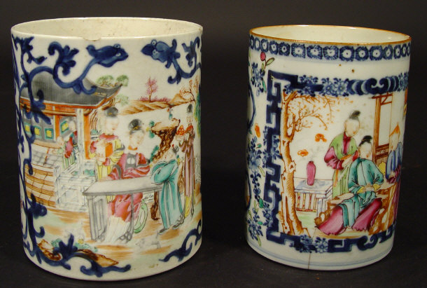 Appraisal: Two th century porcelain tankards enamelled in the Mandarin palette