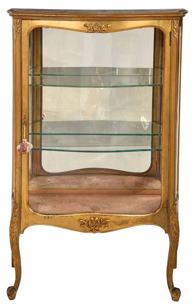 Appraisal: Louis XV Style Gilt Curved Glass Vitrine late th early