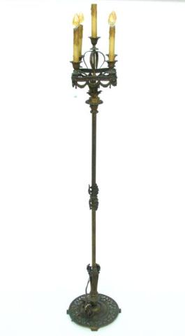 Appraisal: Vintage Ornate Cast Iron Gothic Style Floor Lamp five electrified