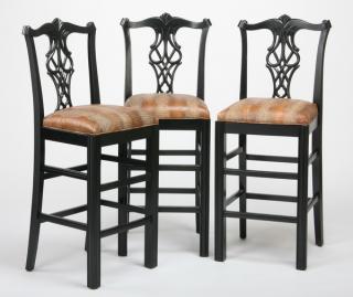 Appraisal: Chippendale style bar stools w leather seats Group of three