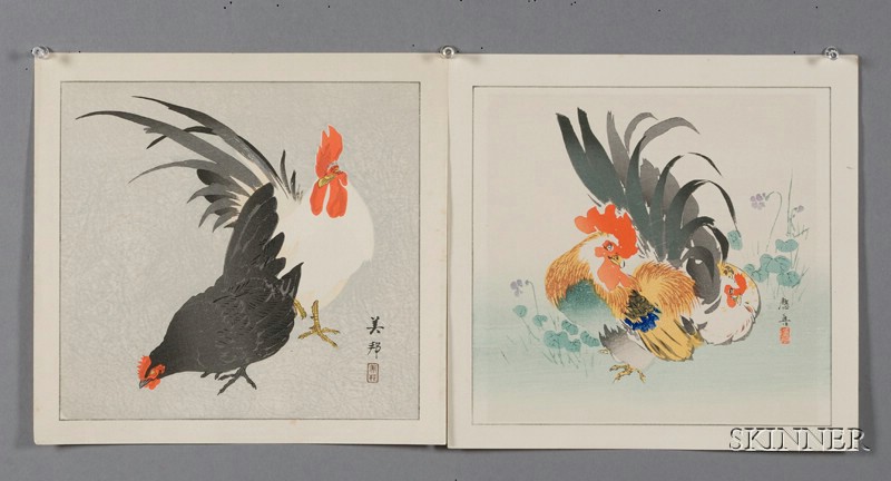 Appraisal: Five Bird and Fish Prints including works by Ogata Gekko