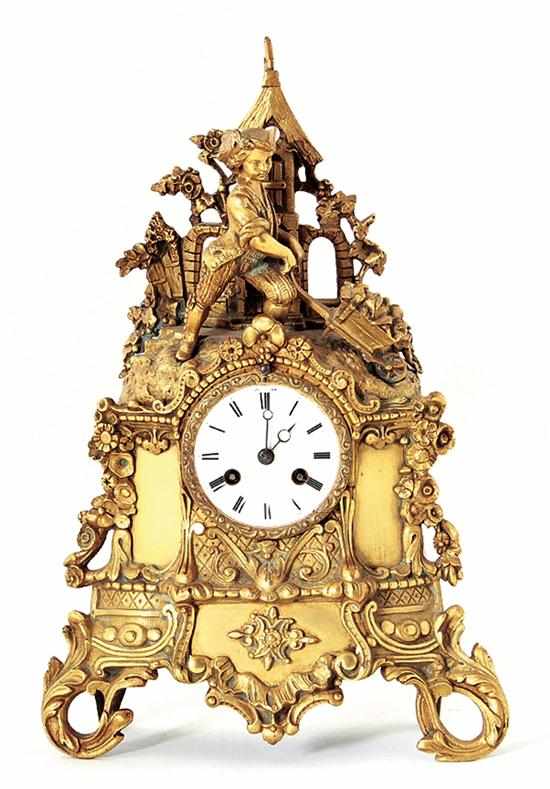 Appraisal: French gilt brass figural mantel clock circa Rococo style case