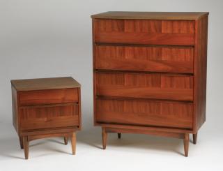 Appraisal: Mid century modern walnut pieces Two similar mid century modern