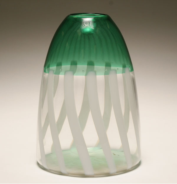 Appraisal: Chatham Glass tapered studio vase Green rim and clear base