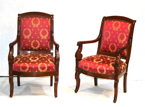 Appraisal: A pair of Charles X mahogany fauteuils first quarter th