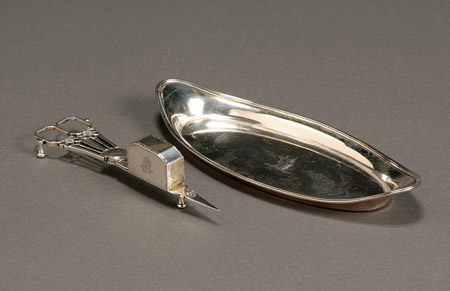 Appraisal: George III Silver Candle Snuffers and Associated Tray The snuffers