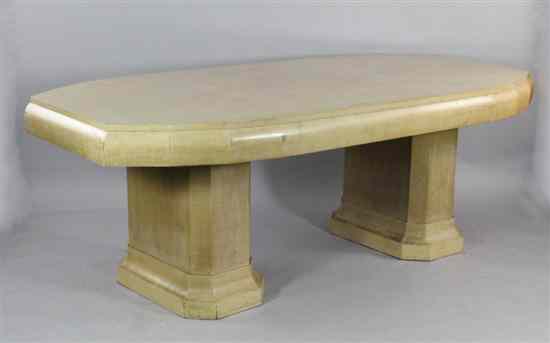 Appraisal: An Art Deco bleached walnut dining table with octagonal pedestals