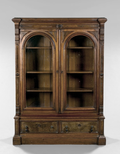 Appraisal: America Renaissance Revival Walnut and Burl Walnut Double-Door Bookcase third