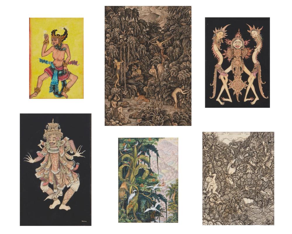 Appraisal: Six Balinese works on paper Various artists Mostly watercolors on