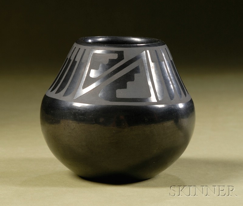 Appraisal: Southwest Black-on-Black Pottery Bowl San Ildefonso Maria Popovi with geometric