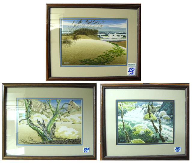 Appraisal: MENALKAS SELANDER THREE WATERCOLORS ON PAPER Oregon born Beach scene